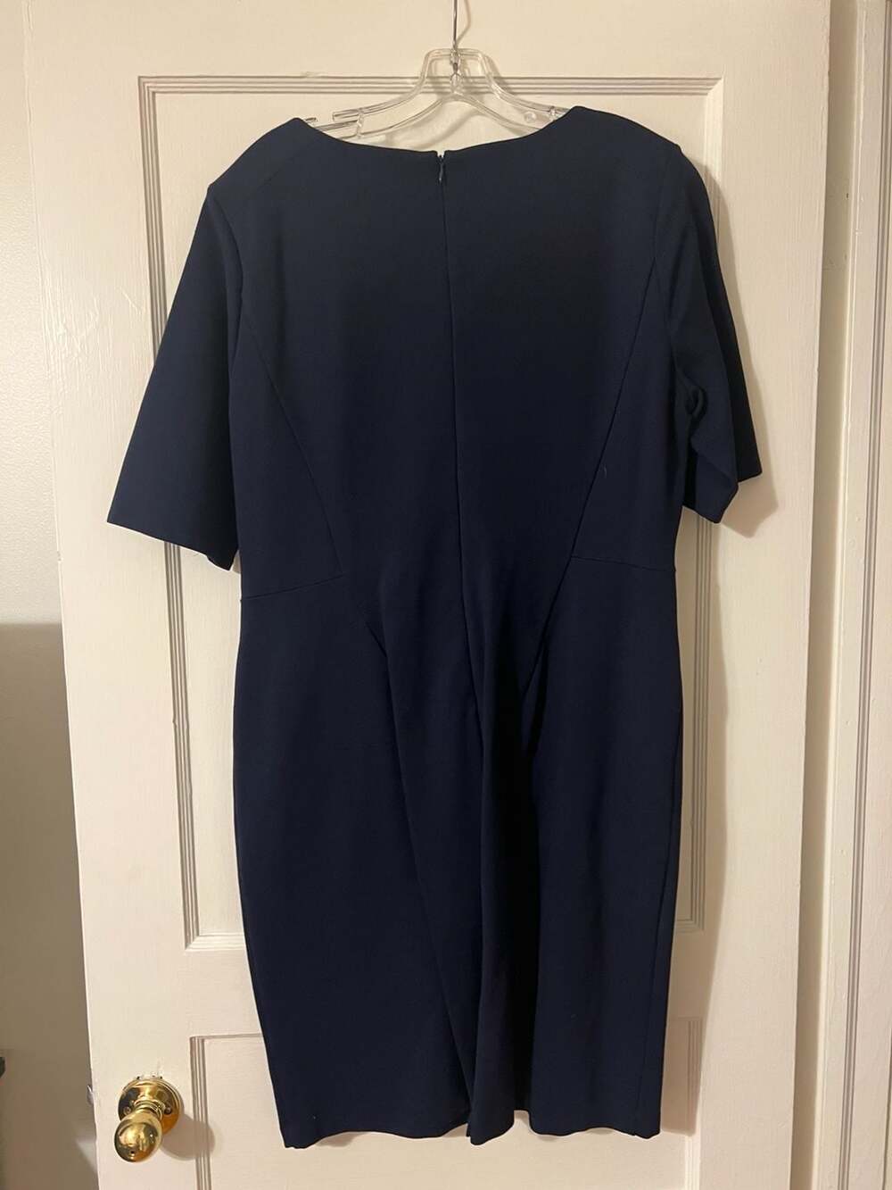 Lands' End Navy Blue Ponte Knit Short Sleeve Sheath Dress with Pockets Size 14 - Picture 3 of 4